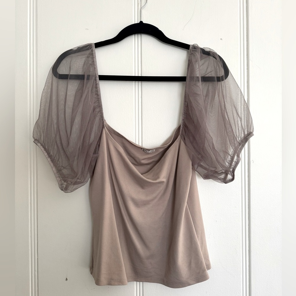 Free People Intimately Yours Puffy Sleeve Top, Mauve Gray, Size Large